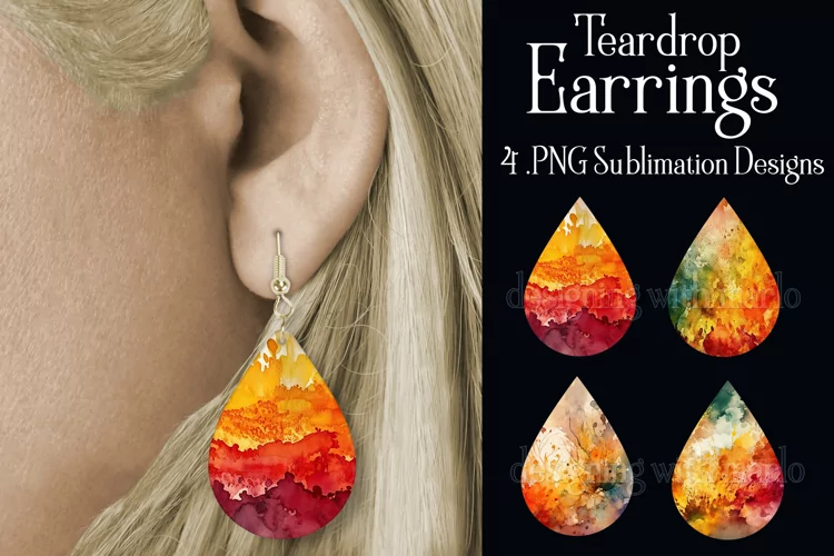 Autumn Earrings, Teardrop Earrings, Watercolor Earrings, s1