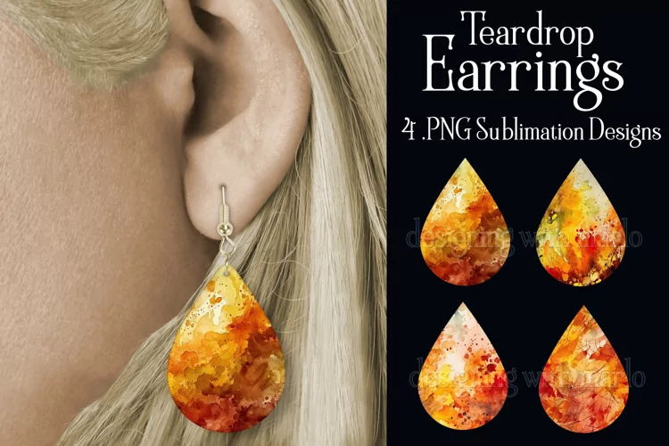 Autumn Earrings, Teardrop Earrings, Watercolor Earrings, s2
