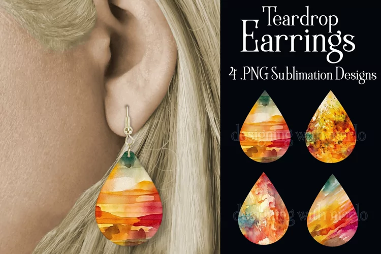 Autumn Earrings, Teardrop Earrings, Watercolor Earrings, s3