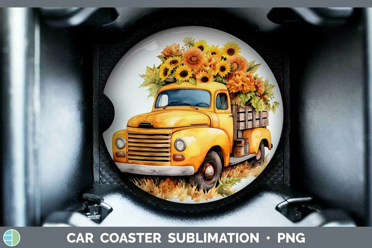 Autumn Watercolor Vintage Truck Car Coaster Sublimation Coas