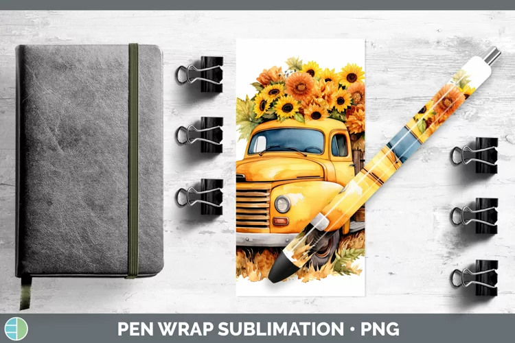 Autumn Watercolor Vintage Truck Pen Wrap Sublimation Epoxy P