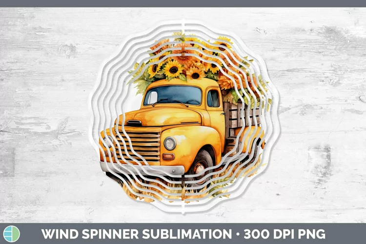 Autumn Watercolor Vintage Truck Wind Spinner Sublimation Spi