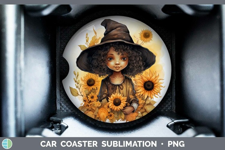 Autumn Watercolor Witch Car Coaster Sublimation Coaster Desi