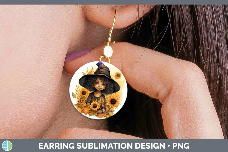 Autumn Watercolor Witch Round Earrings Sublimation Earrings