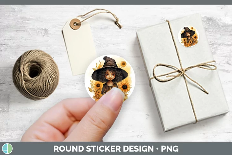 Autumn Watercolor Witch Stickers | Round Labels Designs