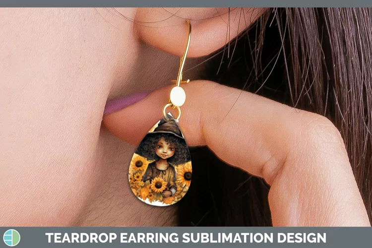 Autumn Watercolor Witch Teardrop Earrings Sublimation Earrin