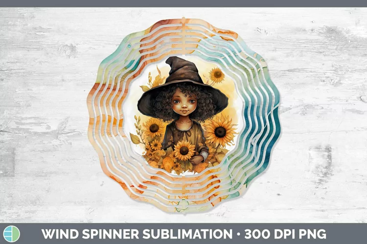Autumn Watercolor Witch Wind Spinner Sublimation Spinner Des