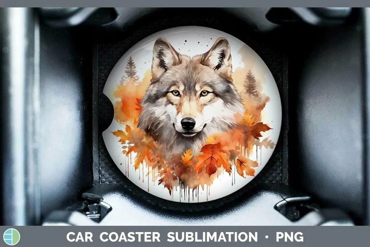 Autumn Watercolor Wolf Car Coaster Sublimation Coaster Desig