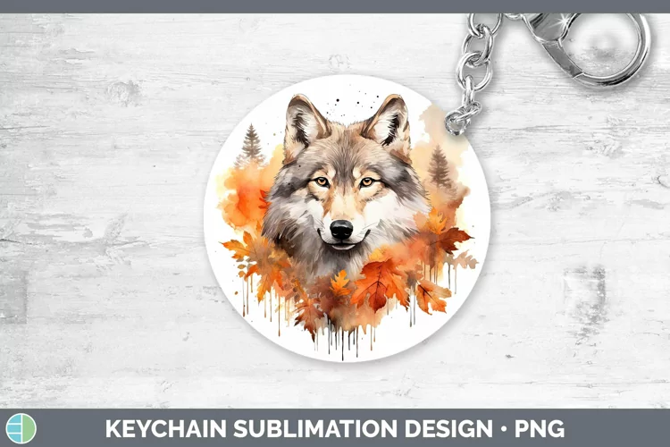 Autumn Watercolor Wolf Keychain Sublimation Keyring Designs
