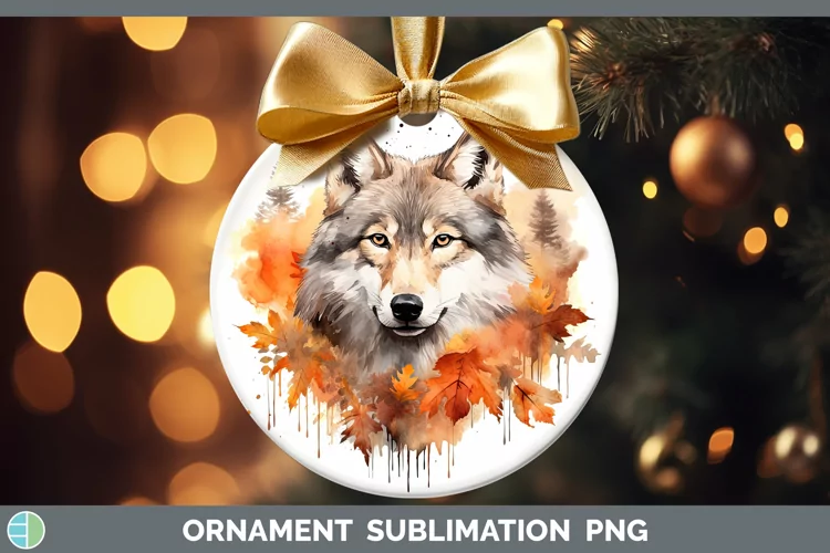 Autumn Watercolor Wolf Ornament Sublimation Bauble Designs