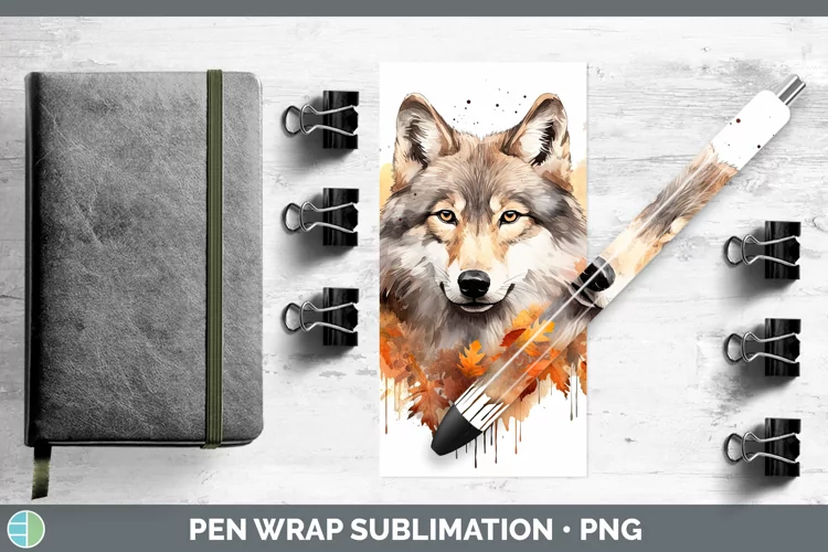 Autumn Watercolor Wolf Pen Wrap Sublimation Epoxy Pen Design