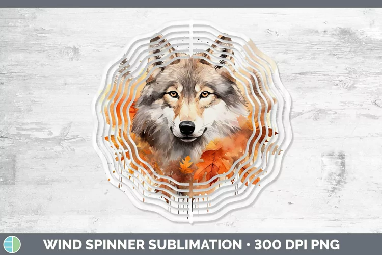 Autumn Watercolor Wolf Wind Spinner Sublimation Spinner Desi