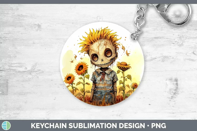 Autumn Watercolor Zombie Keychain Sublimation Keyring Design