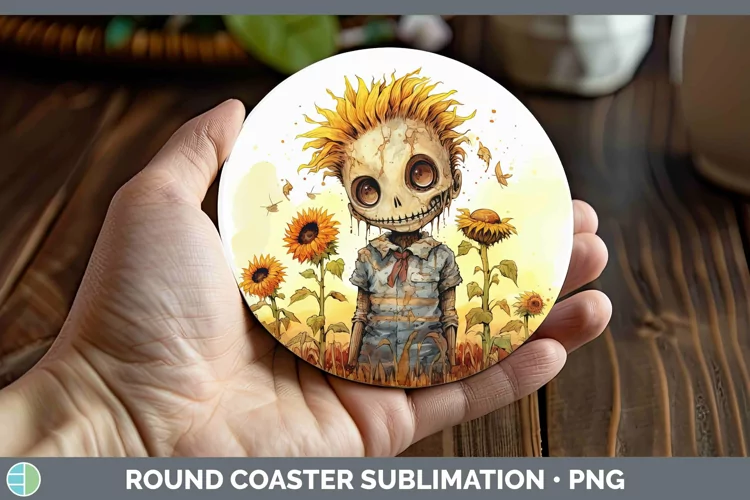 Autumn Watercolor Zombie Round Coaster Sublimation Coaster D