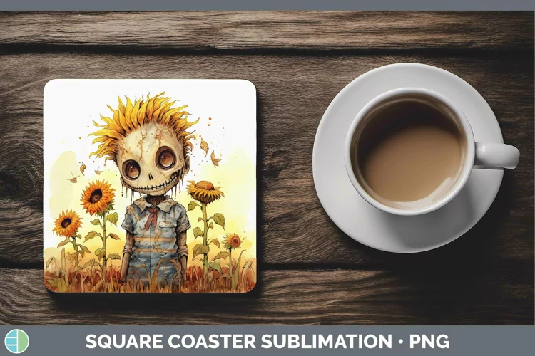 Autumn Watercolor Zombie Square Coaster Sublimation Coaster