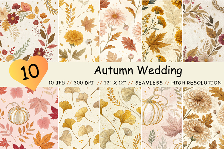Autumn Wedding Pressed Flowers Seamless Pattern