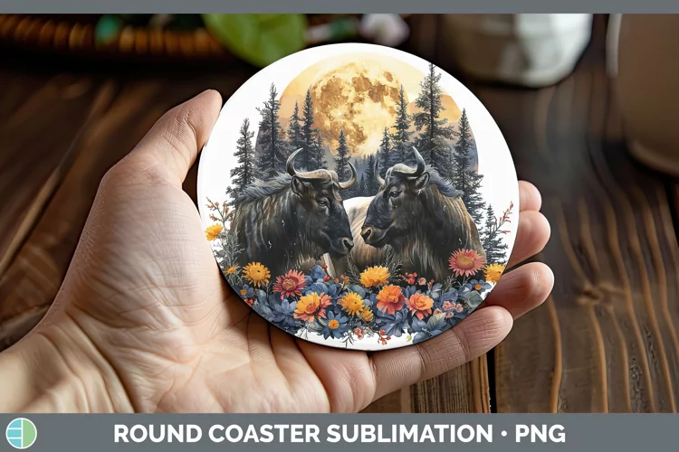 Autumn Wildebeest Round Coaster Sublimation Coaster Designs