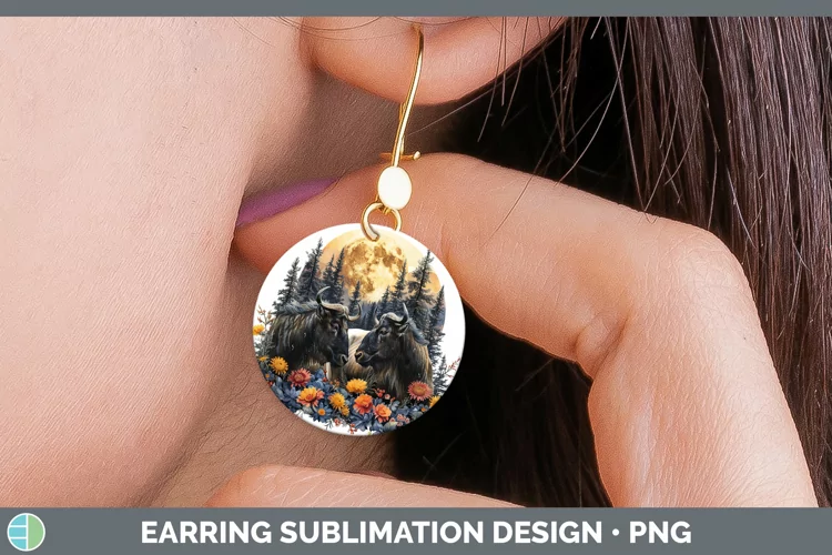 Autumn Wildebeest Round Earrings Sublimation Earrings Design