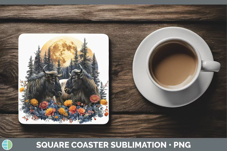 Autumn Wildebeest Square Coaster Sublimation Coaster Designs