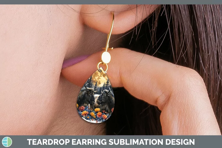 Autumn Wildebeest Teardrop Earrings Sublimation Earrings Des