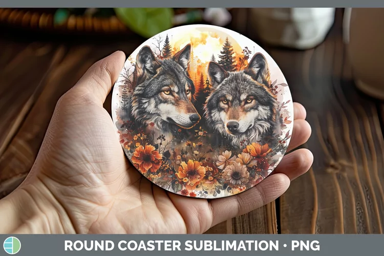 Autumn Wolf Round Coaster Sublimation Coaster Designs