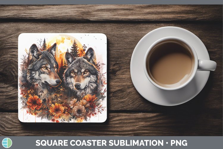 Autumn Wolf Square Coaster Sublimation Coaster Designs