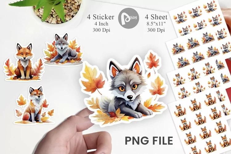 Autumn Wolf Watercolor Sticker