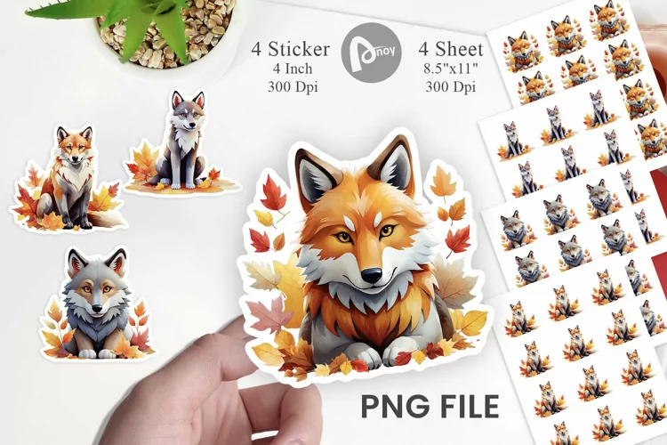 Autumn Wolf Watercolor Sticker