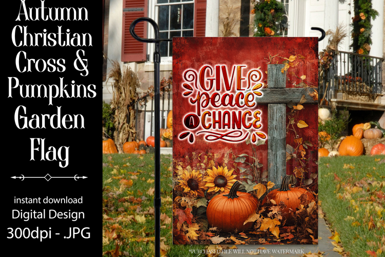 Christian Garden Flag, Autumn Pumpkins Cross Garden Flag 11