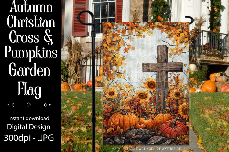 Christian Garden Flag, Autumn Pumpkins Cross Garden Flag 12