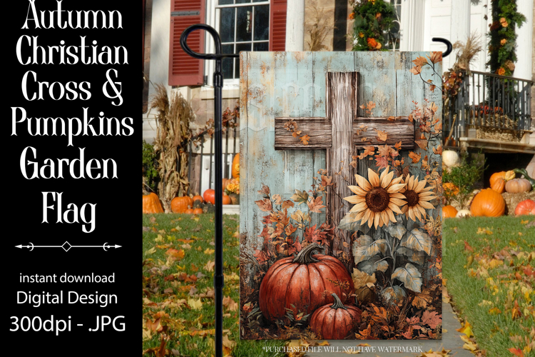 Christian Garden Flag, Autumn Pumpkins Cross Garden Flag 14