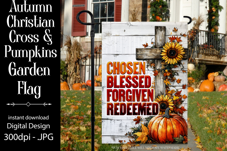 Christian Garden Flag, Autumn Pumpkins Cross Garden Flag 1