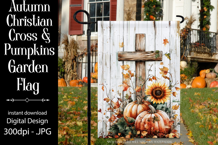 Christian Garden Flag, Autumn Pumpkins Cross Garden Flag 2