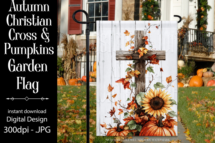 Christian Garden Flag, Autumn Pumpkins Cross Garden Flag 3