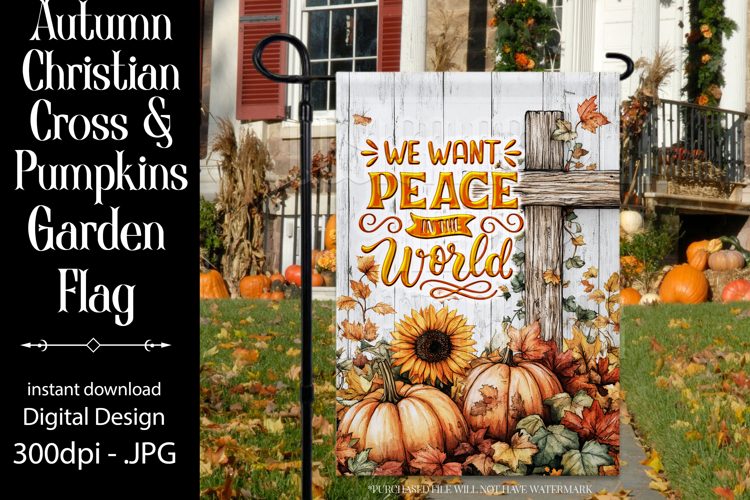 Christian Garden Flag, Autumn Pumpkins Cross Garden Flag 4