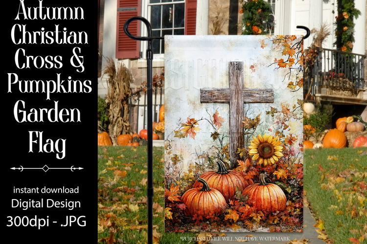 Christian Garden Flag, Autumn Pumpkins Cross Garden Flag 7