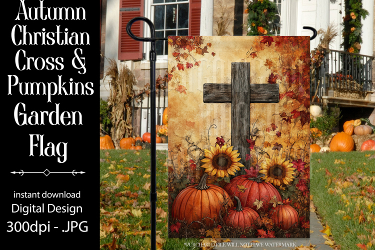 Christian Garden Flag, Autumn Pumpkins Cross Garden Flag 9