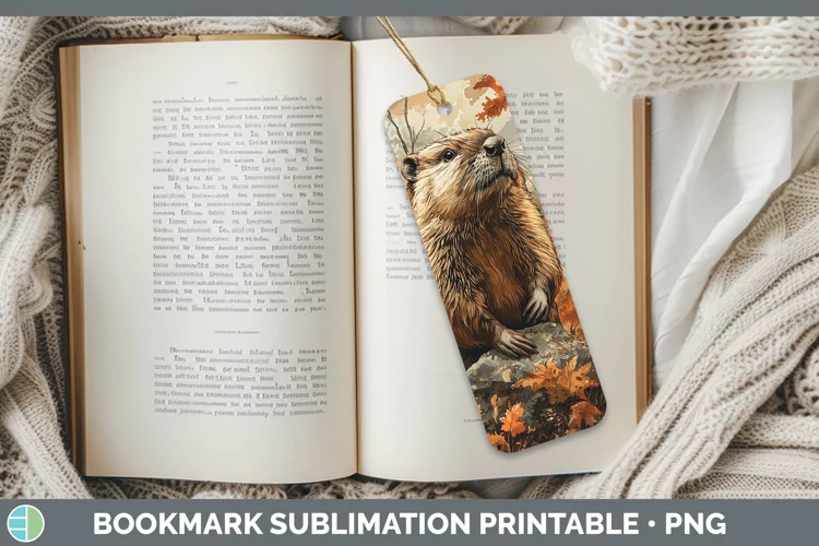 Autumn Woodland Animals Beaver Bookmark Sublimation Printabl