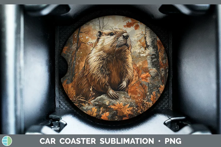 Autumn Woodland Animals Beaver Car Coaster Sublimation Coast