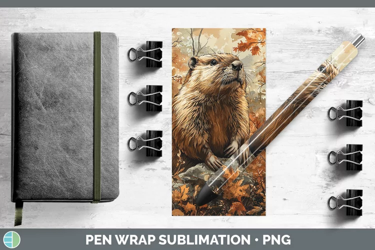 Autumn Woodland Animals Beaver Pen Wrap Sublimation Epoxy Pe
