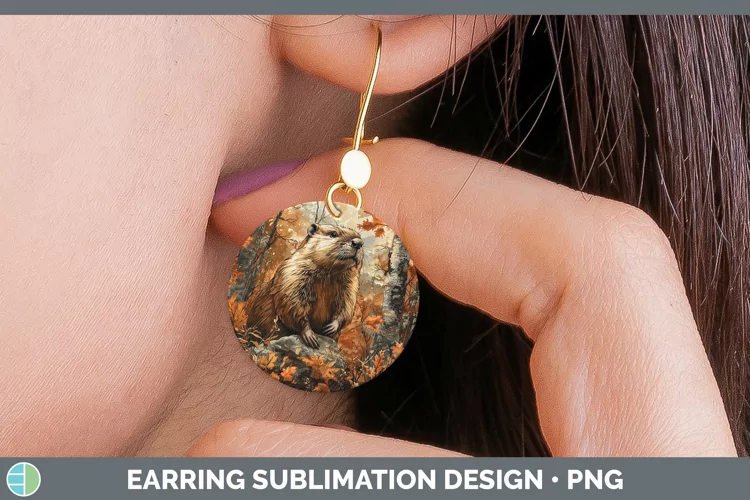 Autumn Woodland Animals Beaver Round Earrings Sublimation Ea