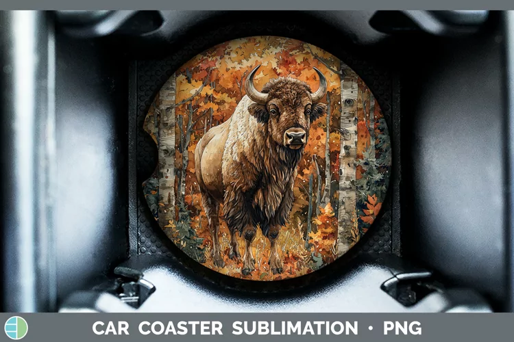 Autumn Woodland Animals Bison Car Coaster Sublimation Coaste