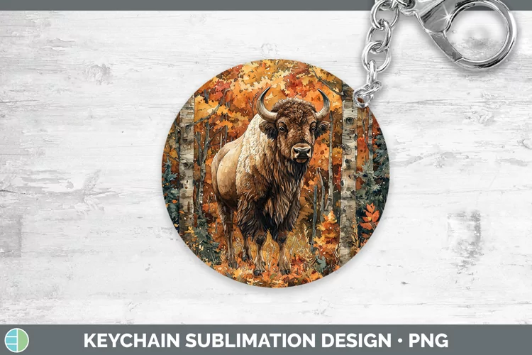Autumn Woodland Animals Bison Keychain Sublimation Keyring D