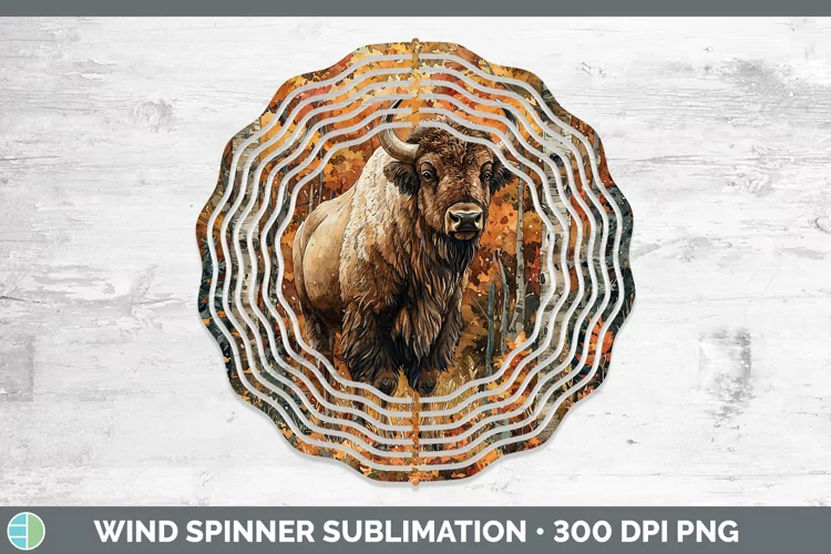 Autumn Woodland Animals Bison Wind Spinner Sublimation Spinn