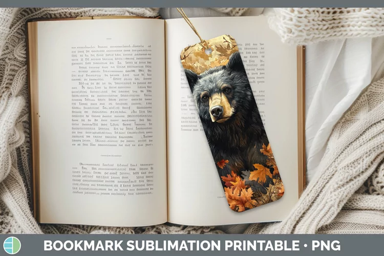 Autumn Woodland Animals Black Bear Bookmark Sublimation Prin