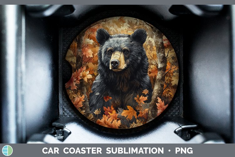 Autumn Woodland Animals Black Bear Car Coaster Sublimation C
