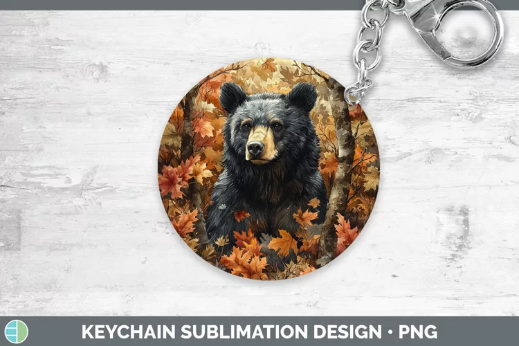 Autumn Woodland Animals Black Bear Keychain Sublimation Keyr