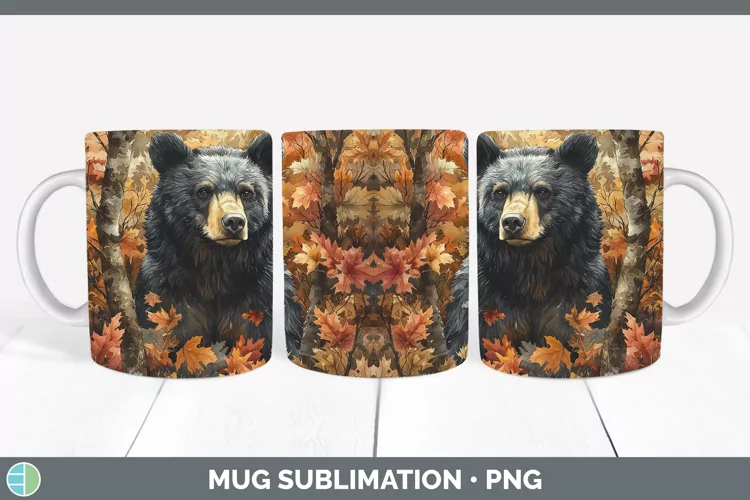 Autumn Woodland Animals Black Bear Mug Wrap Sublimation Coff