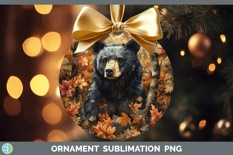 Autumn Woodland Animals Black Bear Ornament Sublimation Baub