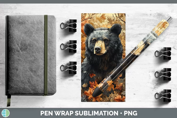 Autumn Woodland Animals Black Bear Pen Wrap Sublimation Epox